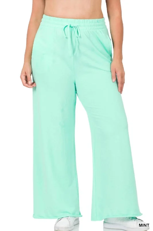 French Terry Wide Leg Lounge Pants In Mint