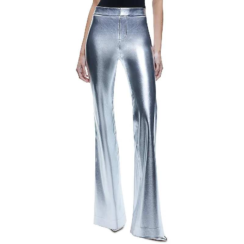 Alice and Olivia Womens Faux Leather Metallic Flared Pants