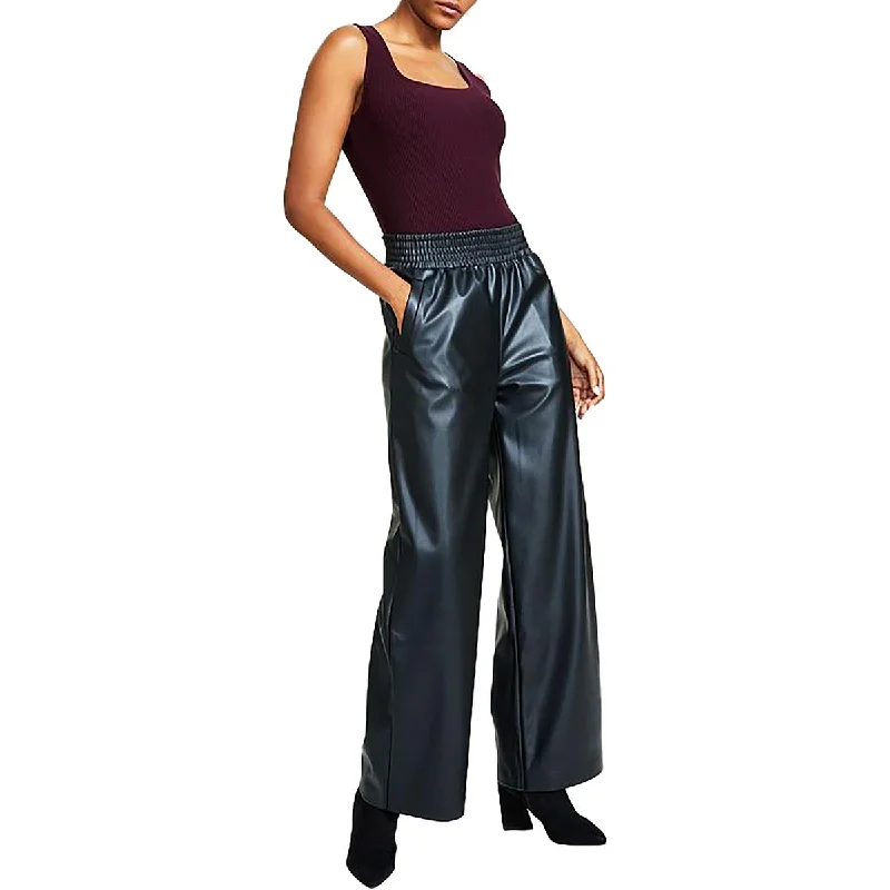 Bar III Womens Petites High Rise Pull On Wide Leg Pants