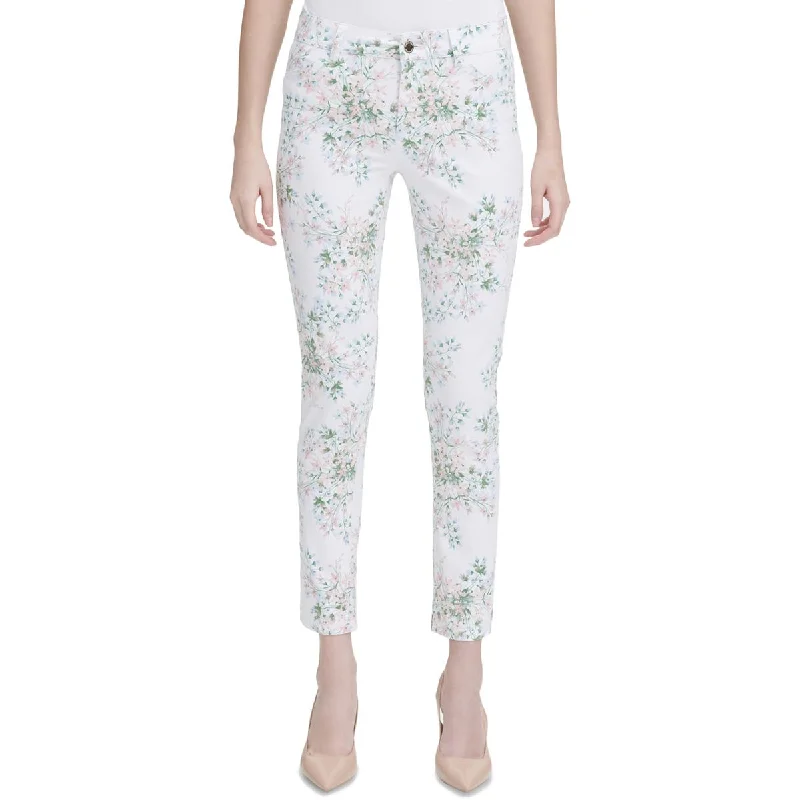 Calvin Klein Womens Floral Print Mid-Rise Skinny Pants