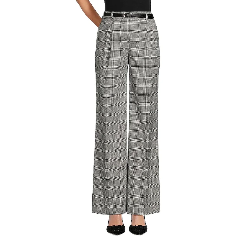 Calvin Klein Womens High Rise Glen Plaid Wide Leg Pants