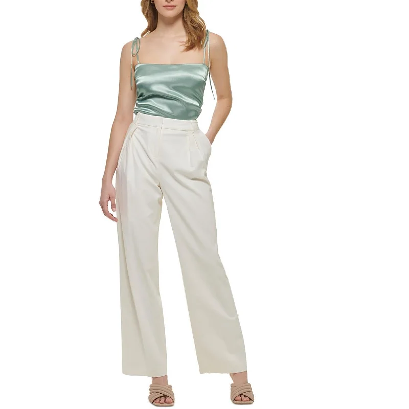 Calvin Klein Womens High Rise Trouser Leg Wide Leg Pants