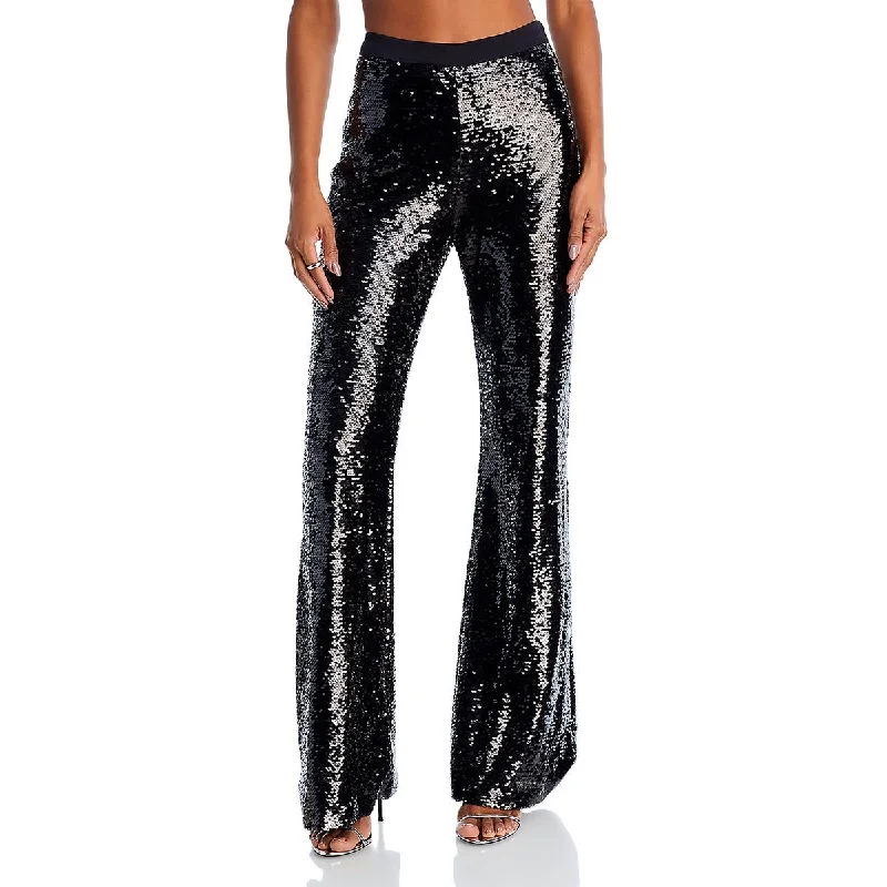 Cinq a Sept Womens Amy Sequin High-Rise Flared Pants