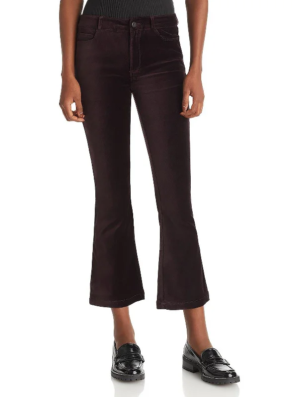 Claudine Womens Velvet Stretch Flared Pants