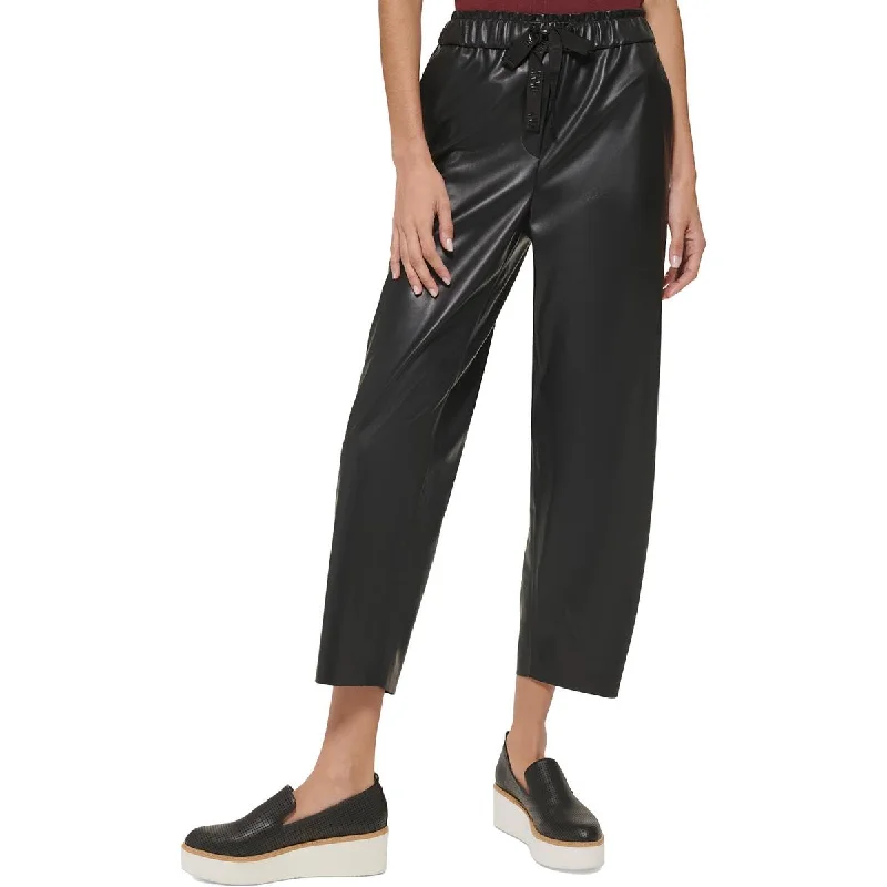 DKNY Womens Faux Leather High Rise Cropped Pants