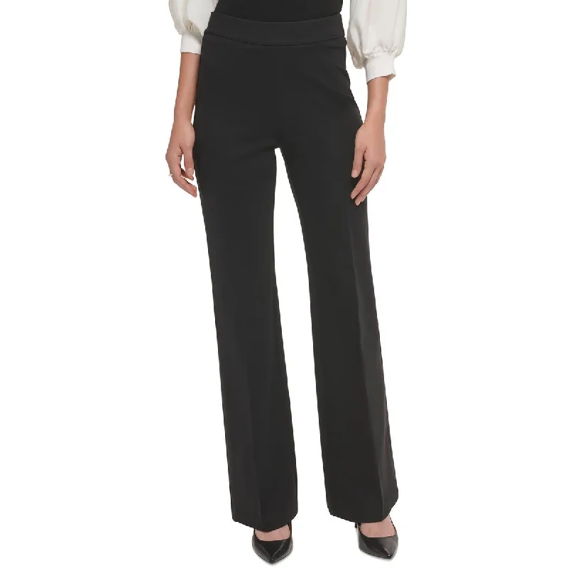 DKNY Womens Logo High Rise Wide Leg Pants