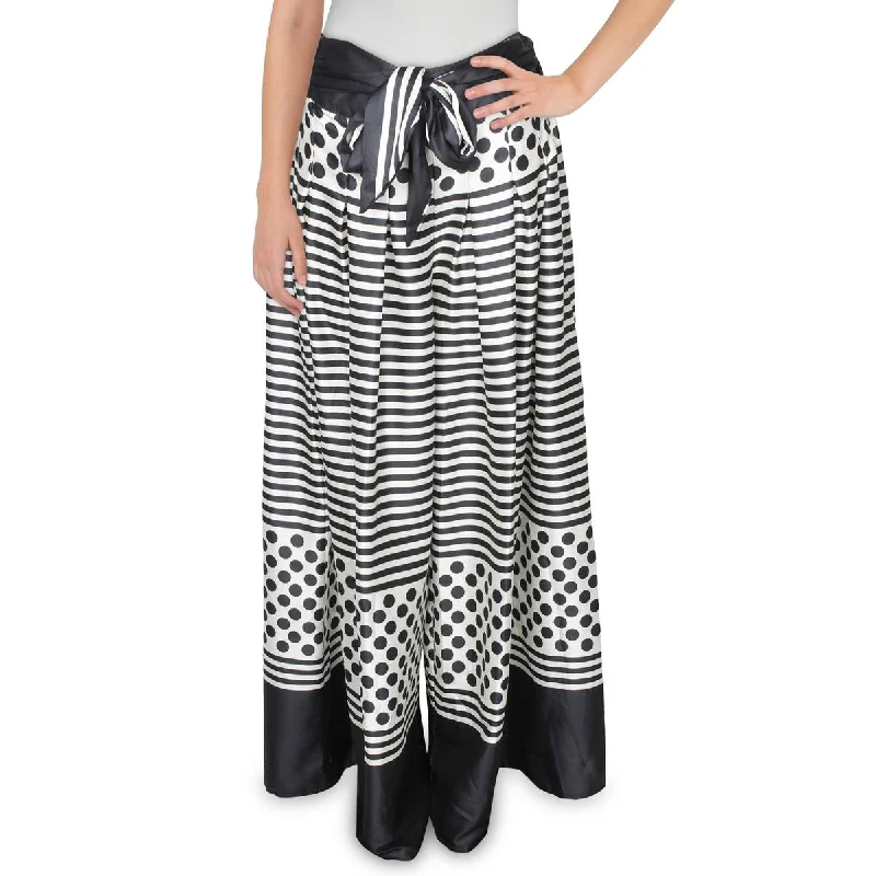 Gracia Womens Striped Tie Belt Wide Leg Pants