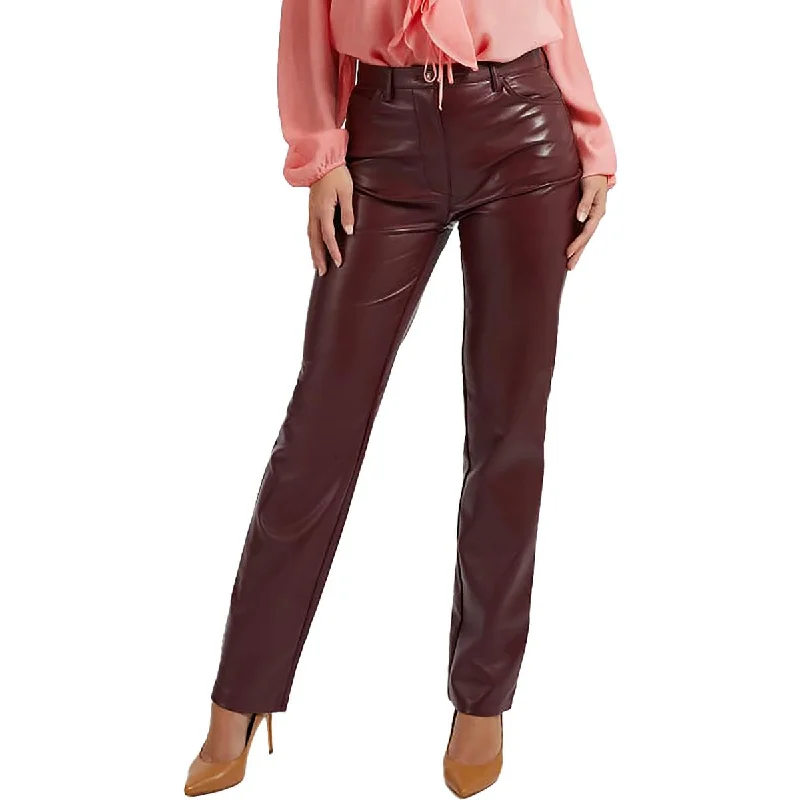 Guess Womens High Rise Faux Leather Straight Leg Pants