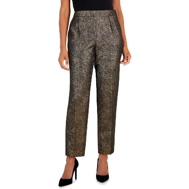 Kasper Womens Metallic High Rise Straight Leg Pants