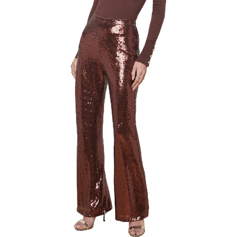 L'Agence Womens High Rise Sequined Flared Pants