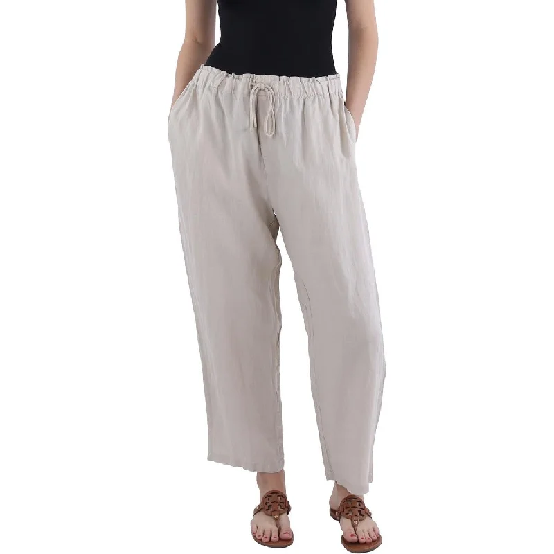 MNG Womens Linen High Rise Cropped Pants