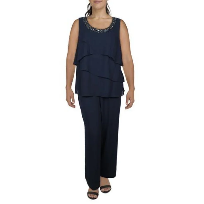 R&M Richards Womens Plus Crepe Solid Dress Pants