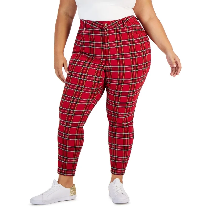 Tommy Hilfiger Womens Plus Plaid Skinny Trouser Pants