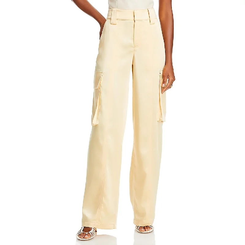 Womens High Rise Cuffed Legs Wide Leg Pants