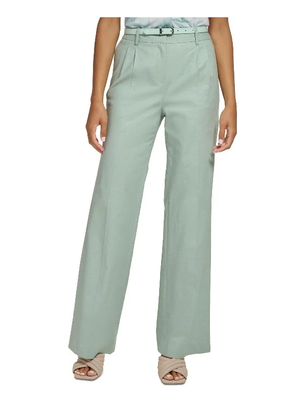 Womens Pleated Belted Trouser Pants