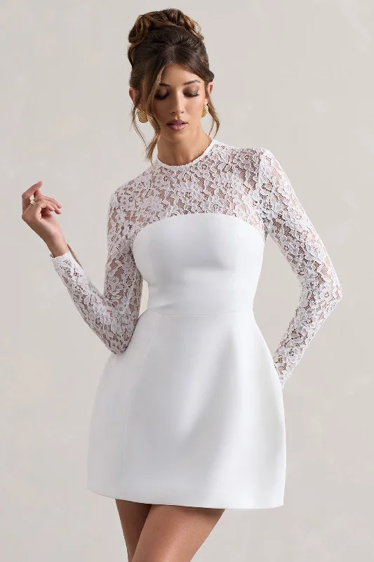 Birdie | White Lace Long-Sleeve Mini Dress