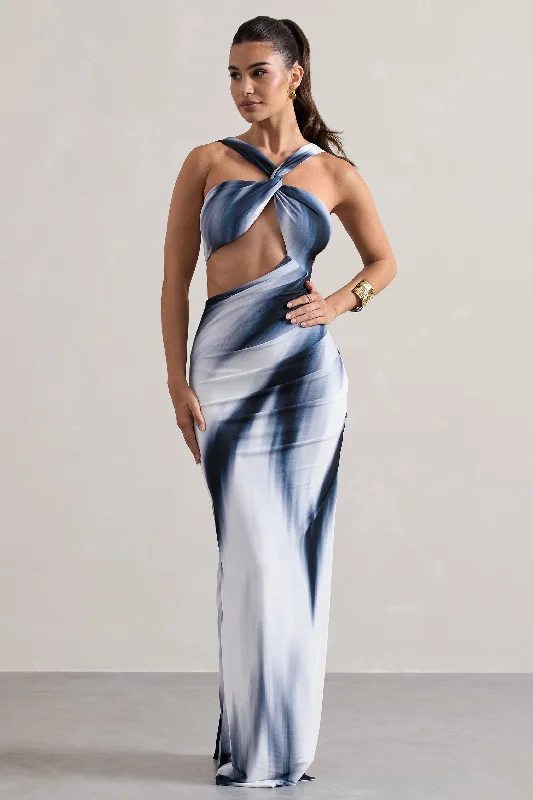 Chorus | White Print Halter-Neck Split Maxi Dress With Cut-Out