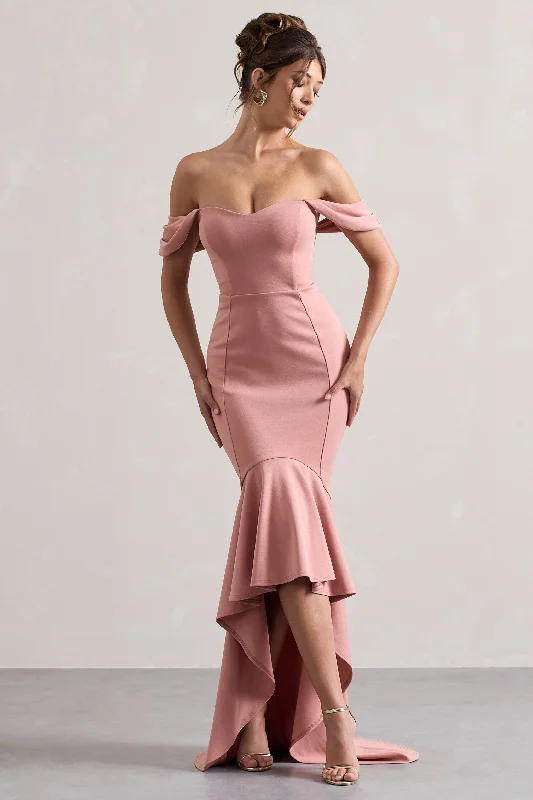 Cotillion | Blush Sweetheart High-Low Maxi Dress With Ruffle Hem