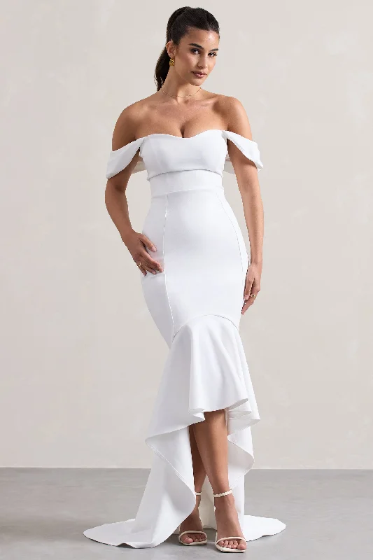 Cotillion | White Sweetheart High-Low Maxi Dress With Ruffle Hem