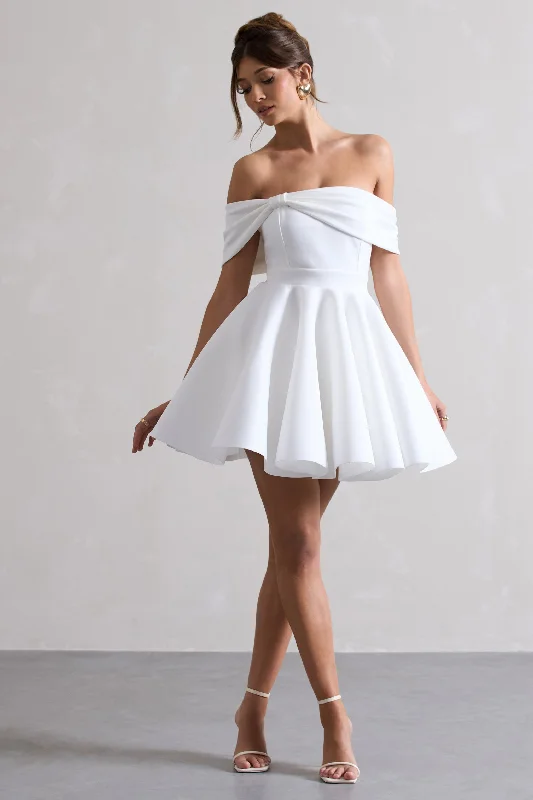 Snowfall | White Bardot Bow Skater Mini Dress