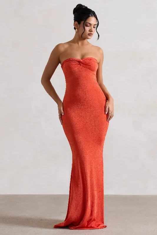 Wild Fantasy | Orange Bandeau Sweetheart Maxi Dress