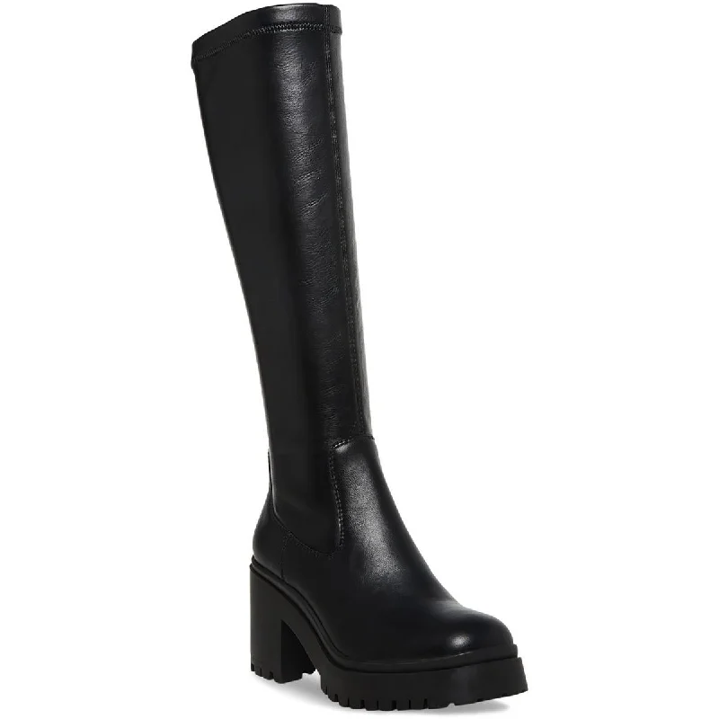 Aqua College Womens Ria Lug Sole Faux Leather Knee-High Boots