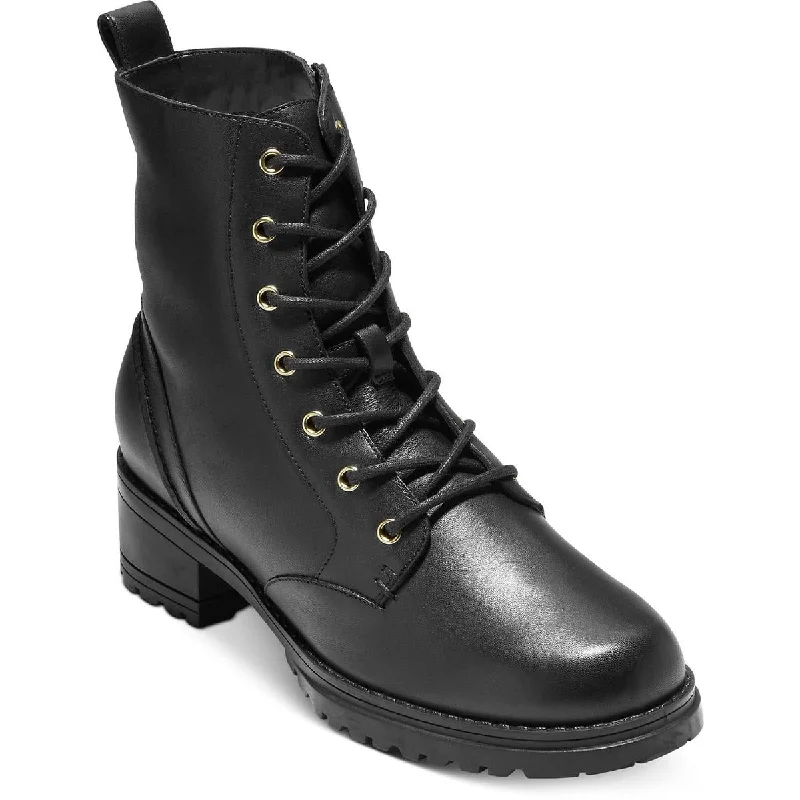 Cole Haan Womens Camea Faux Leather Ankle Combat & Lace-up Boots