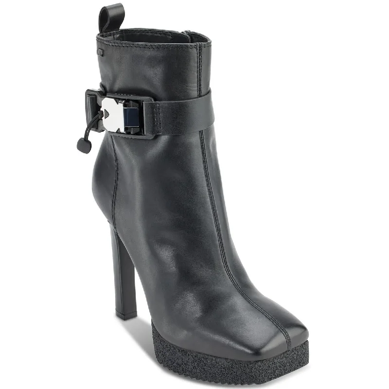 DKNY Womens Zana  Leather Square Toe Booties