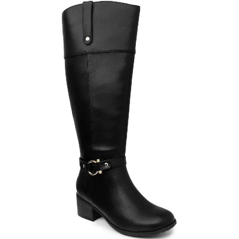 Karen Scott Womens Vickyy Faux Leather Block Heel Knee-High Boots