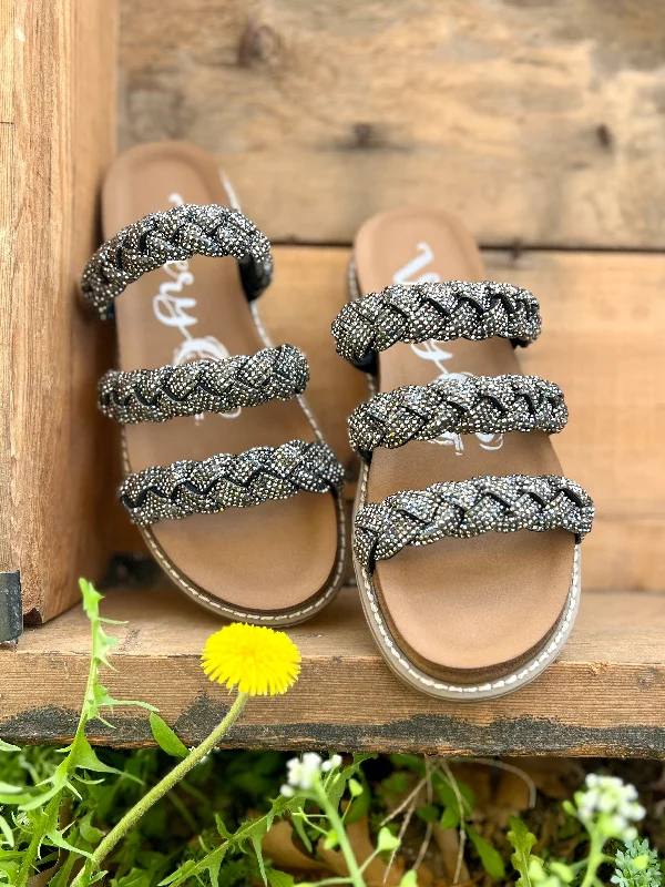 Luxurious Silver on Black Braided Sandals*