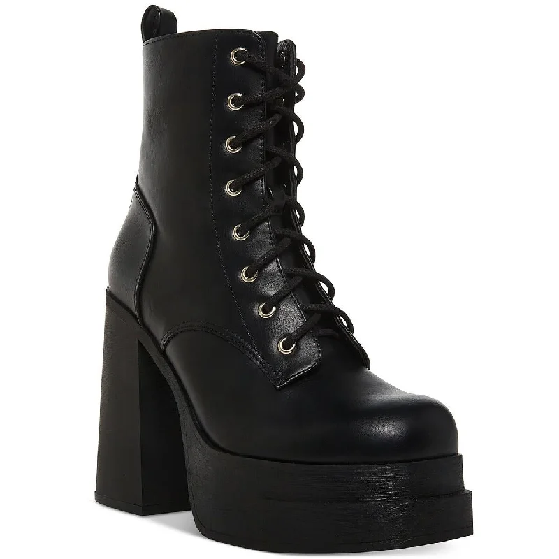 Madden Girl Womens Drivenn Faux Leather Combat & Lace-up Boots