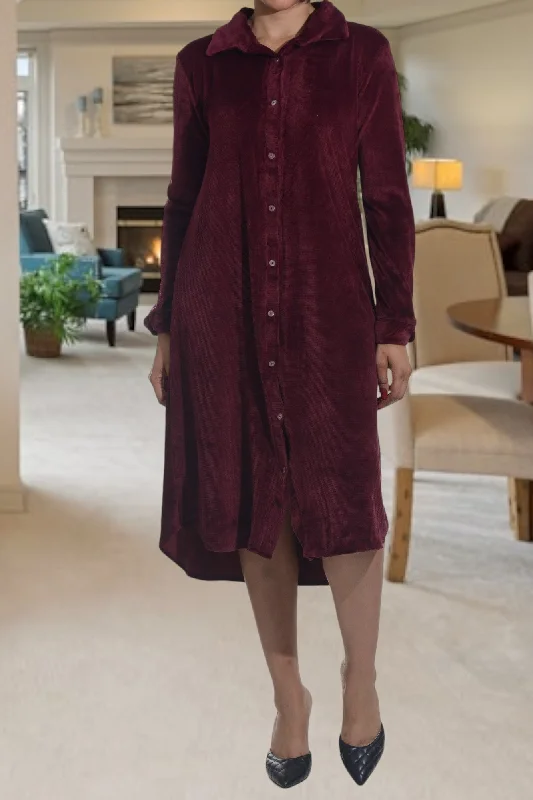 Maroon Velour Button Front Dress