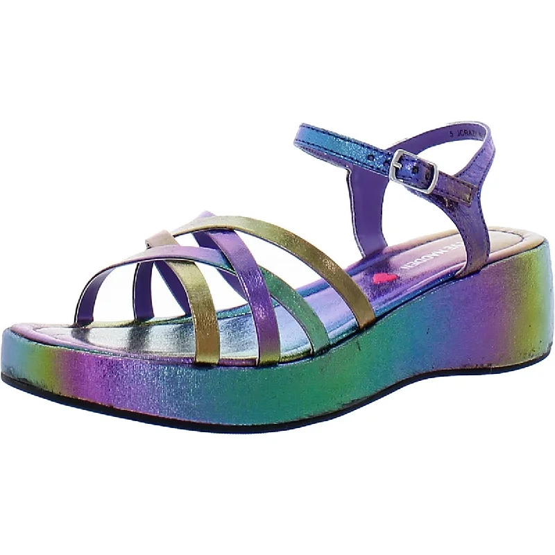 Steve Madden Girls Crazy Iridescent Faux Leather Wedge Sandals