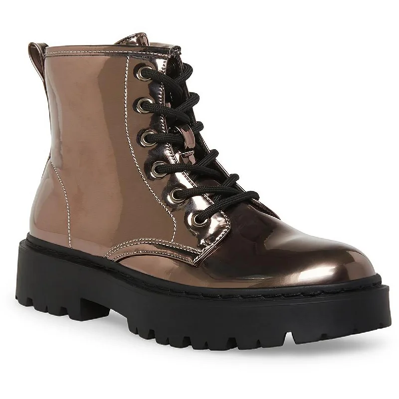 Steve Madden Girls Rockk Faux Leather Combat & Lace-up Boots