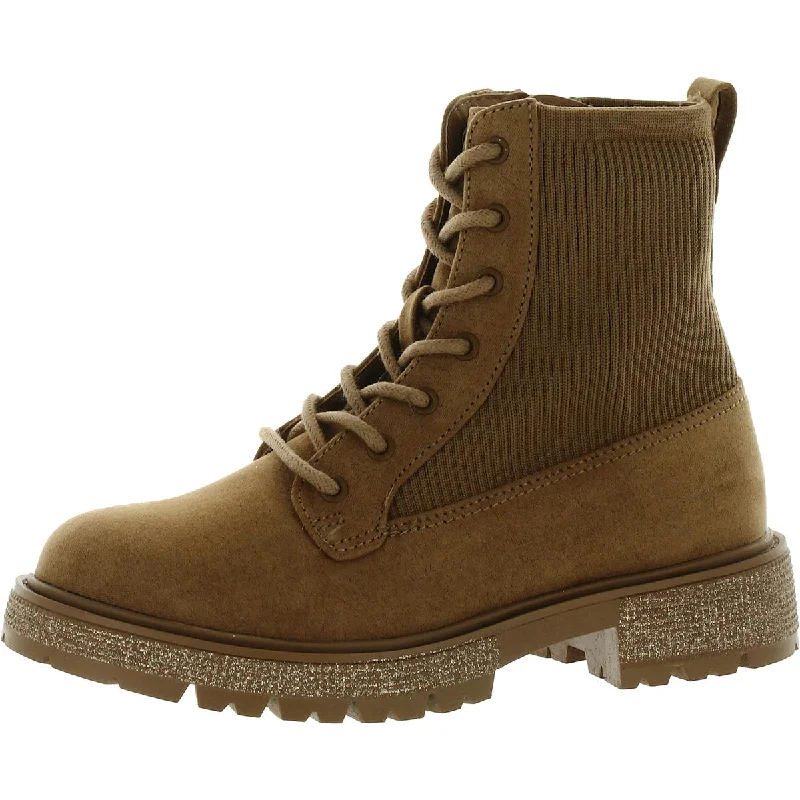 Steve Madden Girls Jarlow Faux Suede Metallic Combat & Lace-up Boots