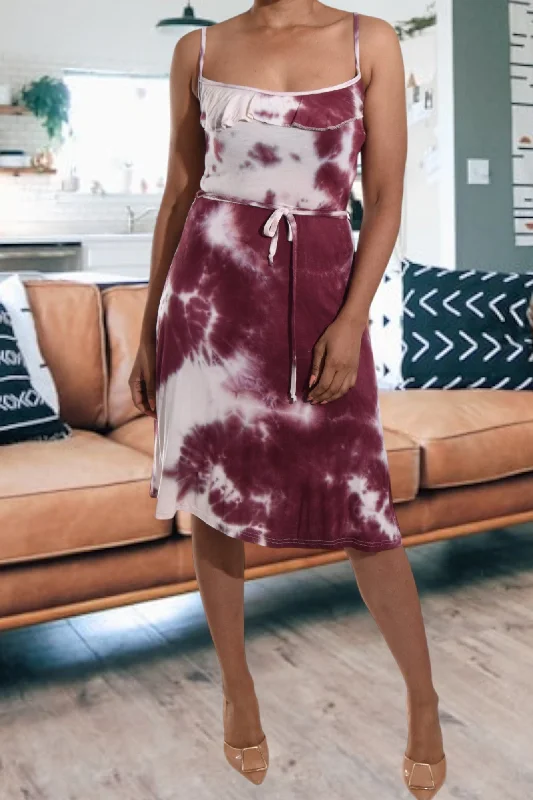 Maroon Tye Dye Strappy Dress