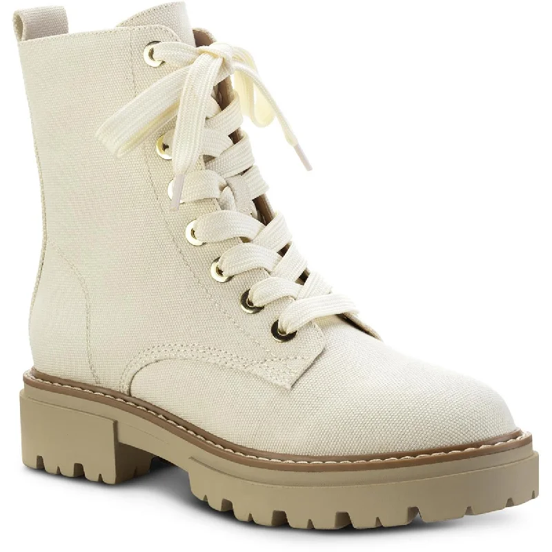 Sun + Stone Womens Tiiaa Canvas Ankle Combat & Lace-up Boots