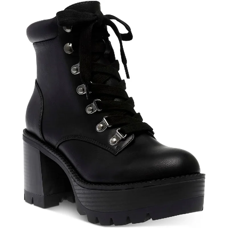 Wild Pair Womens Maurenne Faux Leather Ankle Combat & Lace-up Boots