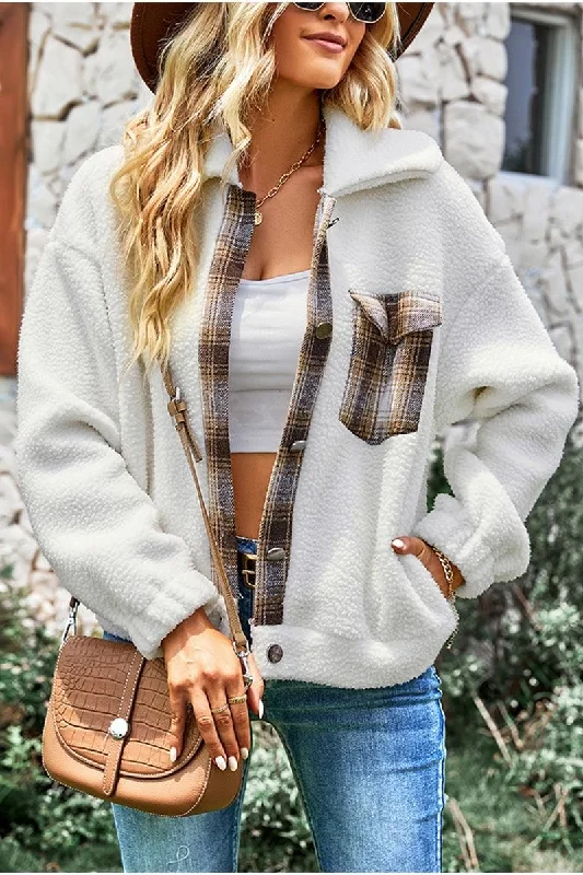 LAPEL BUTTONED CASUAL FLEECE JACKET