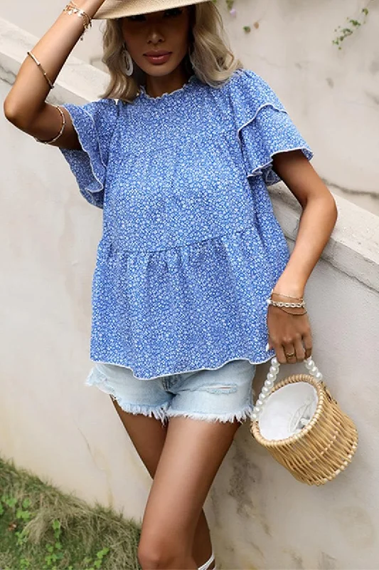 FLORAL RUFFLED LOOSE CAKE TUNIC TOP