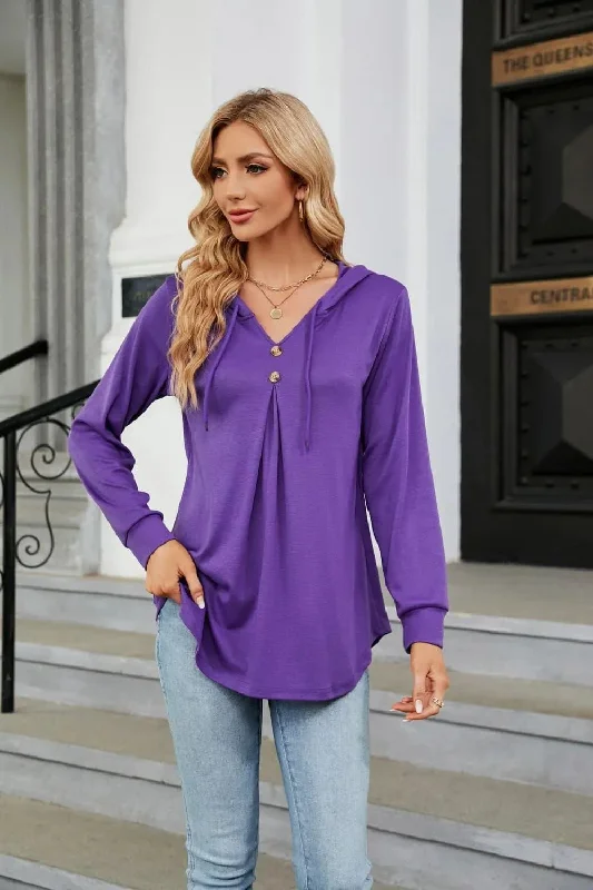 Stylish Long Sleeve Hooded Blouse: Shop Now for Casual Top