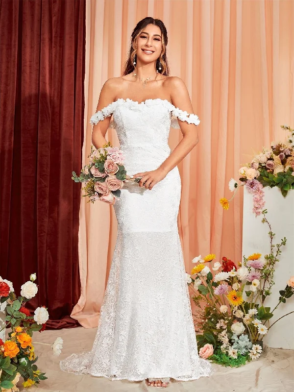 Off The Shoulder Trumpet Mermaid Lace Wedding Dress