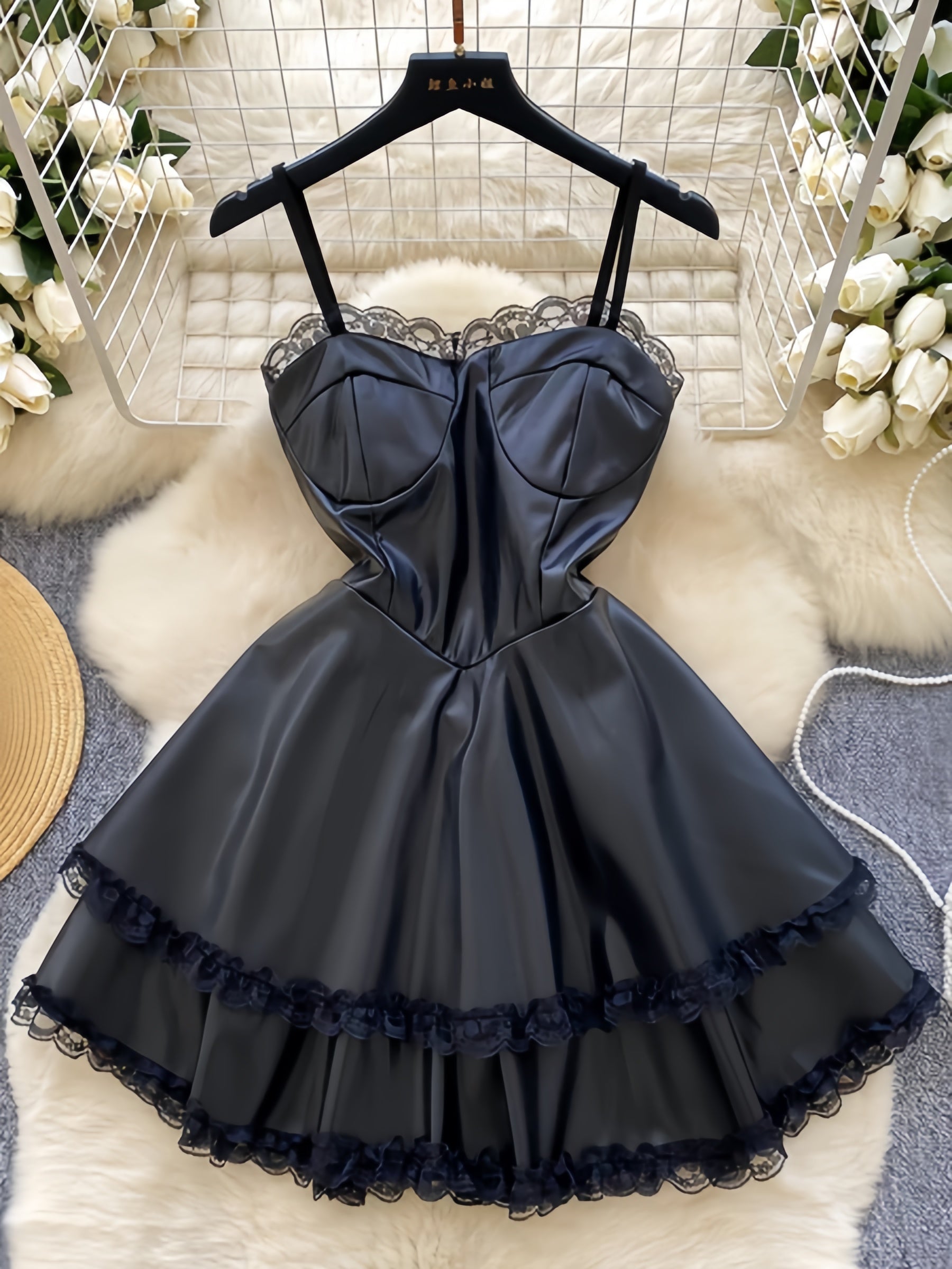 Short Black Mini Ruffles Lace Dress