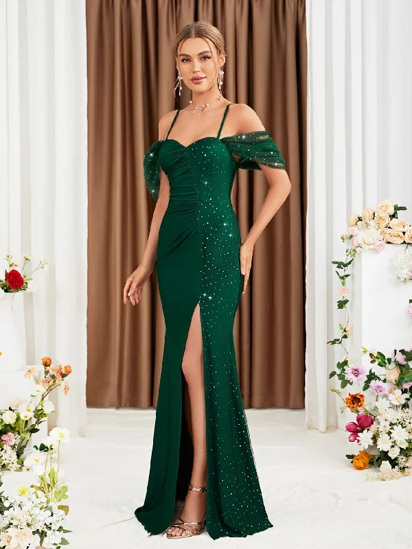 Sparkle Dark Green Sequin Sheath Prom Dress With Slit