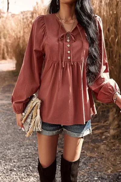 Stylish Balloon Sleeve Blouse with Decorative Buttons