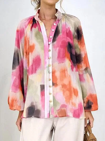 Colorful Women's Button Up Shirt with Balloon Sleeves | Shop Now